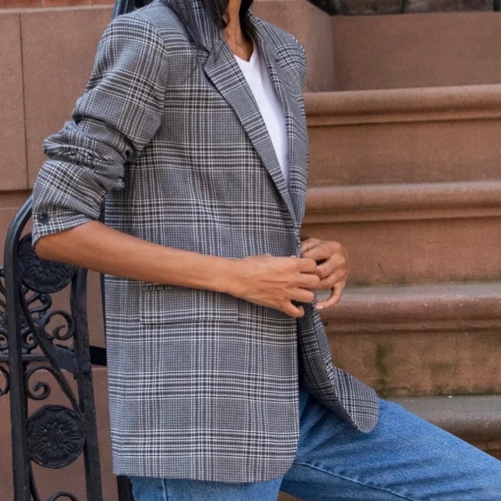 Something Navy Plaid Oversized Blazer